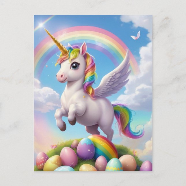 Postal Festiva Unicornio mágico de Pascua (Anverso)
