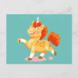 Postal Festiva Unicornio naranja divertido