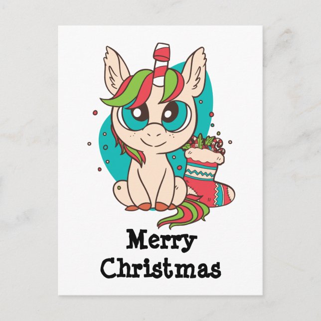 Postal Festiva Unicornio tema para navidades (Anverso)
