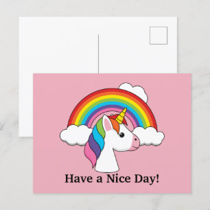 Postal Festiva Unicornio y arcoiris con nubes Kawaii   Personaliz