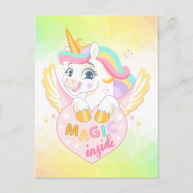Postal Festiva Unicornios mágicos de primavera unicornio vacacion (Anverso)