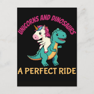 Postal Festiva Unicornios y dinosaurios un viaje perfecto