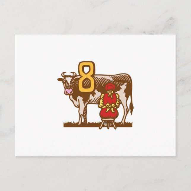 Postal Festiva Uno-Ordeño de ocho criadas (Anverso)