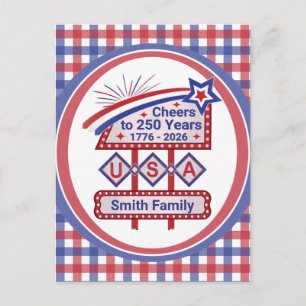 Postal Festiva USA 250 personalizado - Cartel retro patriótico
