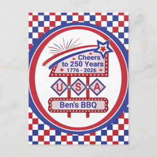 Postal Festiva USA 250 personalizado - Marquee Retro Patriótico