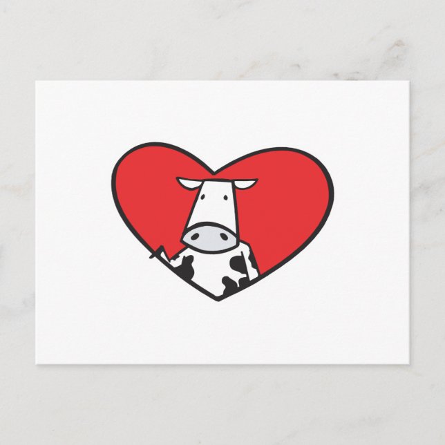 Postal Festiva Vaca cardíaca día de San Valentín (Anverso)
