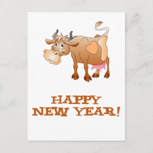 Postal Festiva Vaca de la Feliz Año Nuevo
