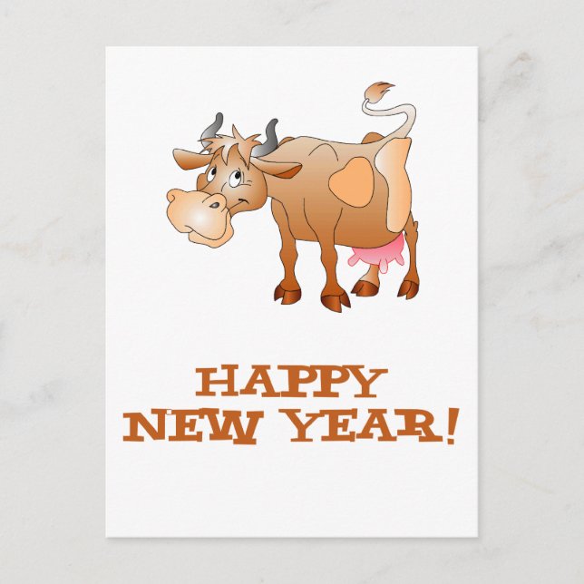Postal Festiva Vaca de la Feliz Año Nuevo (Anverso)