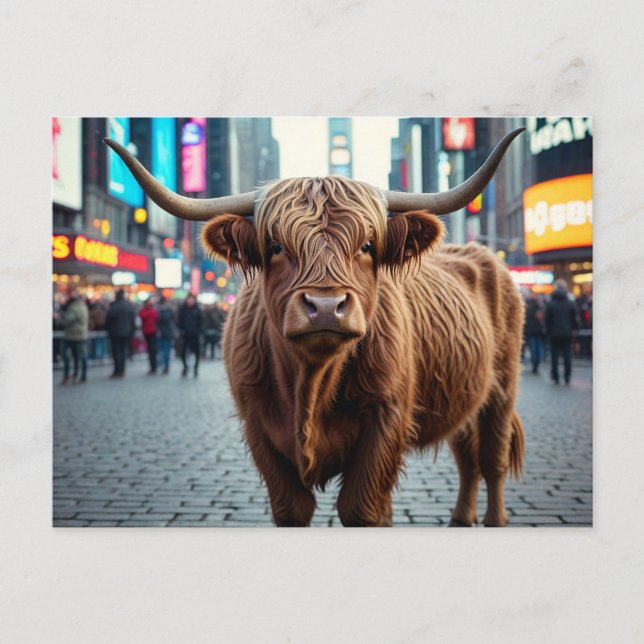 Postal Festiva Vaca Highland en Times Square (Anverso)