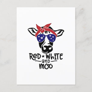 Postal Festiva Vaca patriótica roja y moro 4 de julio