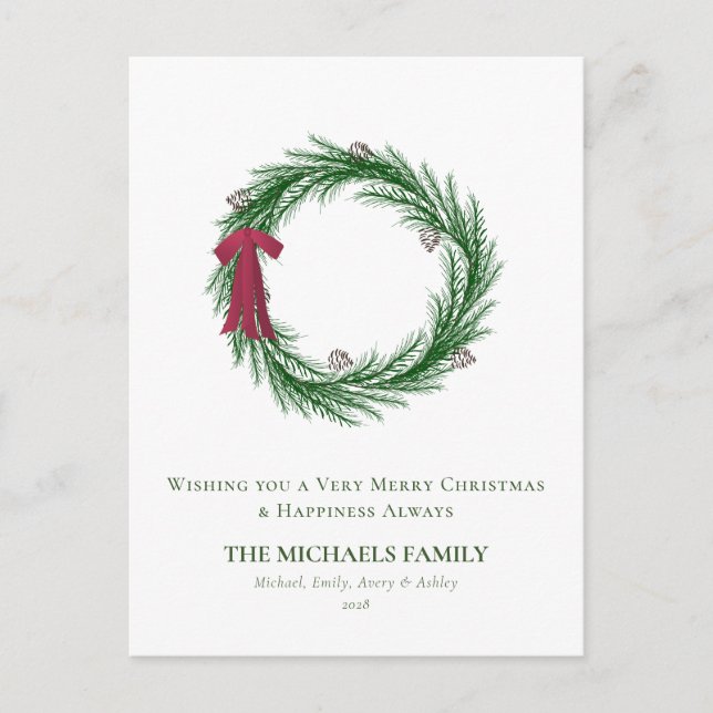 Postal Festiva Vacaciones de los Navidades de la pina acuarela y  (Anverso)