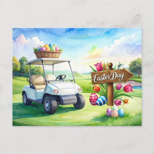 Postal Festiva Vacaciones de Pascua de golf en campo de golf