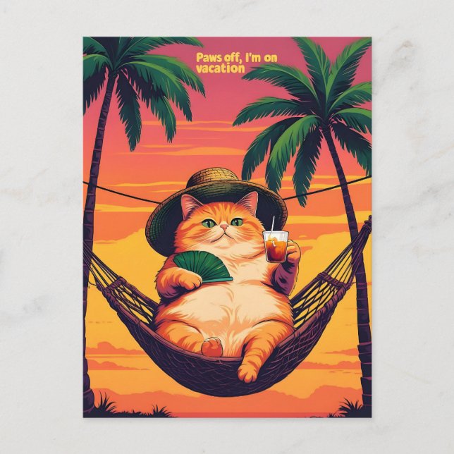 Postal Festiva Vacaciones divertidas de gato de verano retro (Anverso)