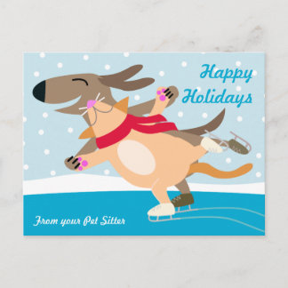 Postal Festiva Vacaciones felices de hielo para perros y gatos