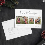 Postal Festiva Vacaciones felices Minimalistas modernas 4 Collage<br><div class="desc">Postal Happy Holidays: una tarjeta de Navidades moderna y minimalista,  con un mensaje personalizado en el fondo y un collage de fotos de 4.</div>
