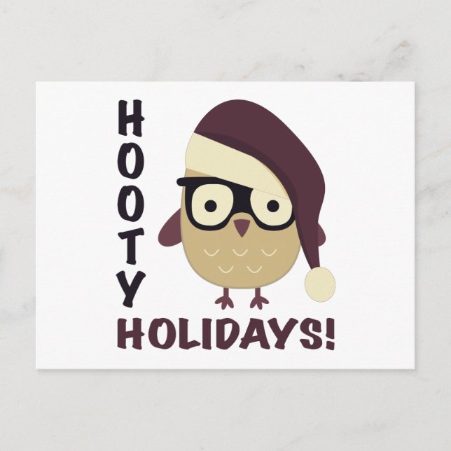 Postal Festiva ¡Vacaciones Hipster Hooty! (Anverso)