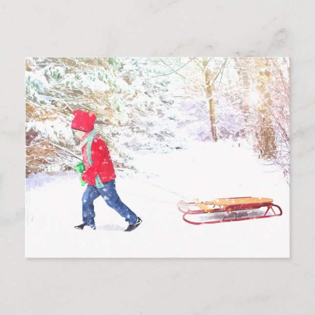 Postal Festiva Vacaciones para niños de invierno con nieve navida (Anverso)
