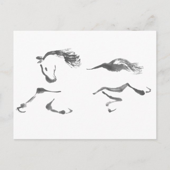 Postal Festiva Vagabundo cósmico, año de Sumi-e del caballo (Anverso)