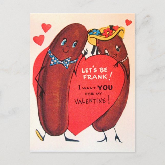 Postal Festiva Valentín de perro caliente retro vintage (Anverso)