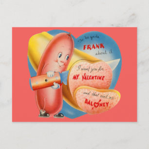 Postal Festiva Valentín de rebanado de perrito caliente retro vin