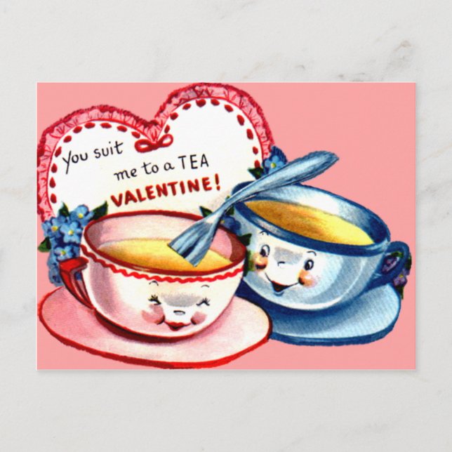 Postal Festiva Valentín de taza de té (Anverso)