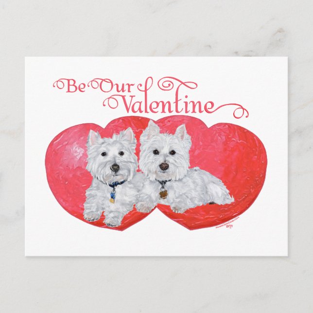 Postal Festiva Valentín de West Highland White Terriers (Anverso)