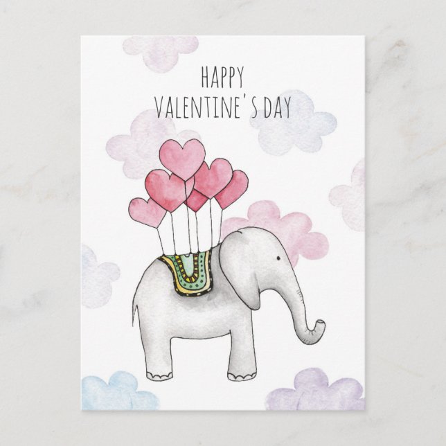 Postal Festiva Valentina elefante en aula. animal personalizado.  (Anverso)