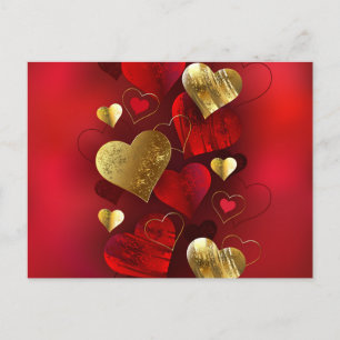 Postal Festiva Valentinas doradas y rojas