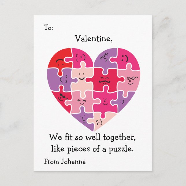 Postal Festiva Valentine Classroom Cards Autism Heart (Anverso)