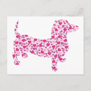 Postal Festiva Valentine Corazones Dachshund