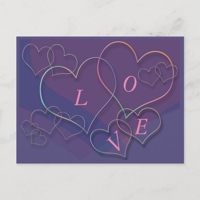 Postal Festiva Valentine Linking Heart Outlines Love Postcard (Anverso)