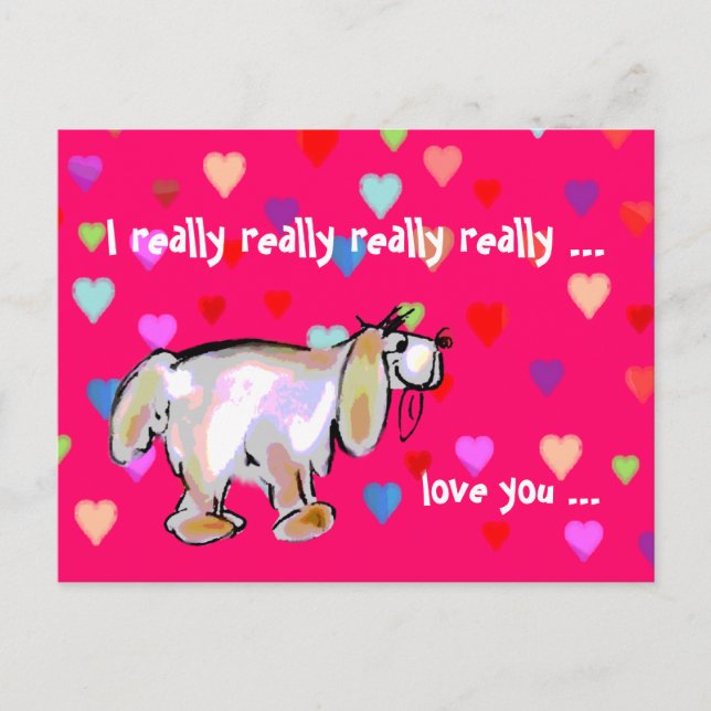 Postal Festiva Valentine Pup & Hearts ~ Postcard (Anverso)
