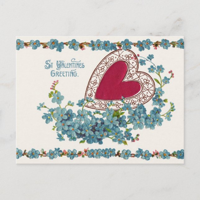 Postal Festiva Valentine saluda con corazón (Anverso)