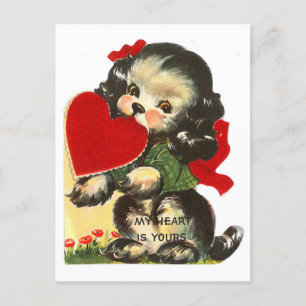 Postal Festiva Valentine Vintage Cute Puppy y Heart