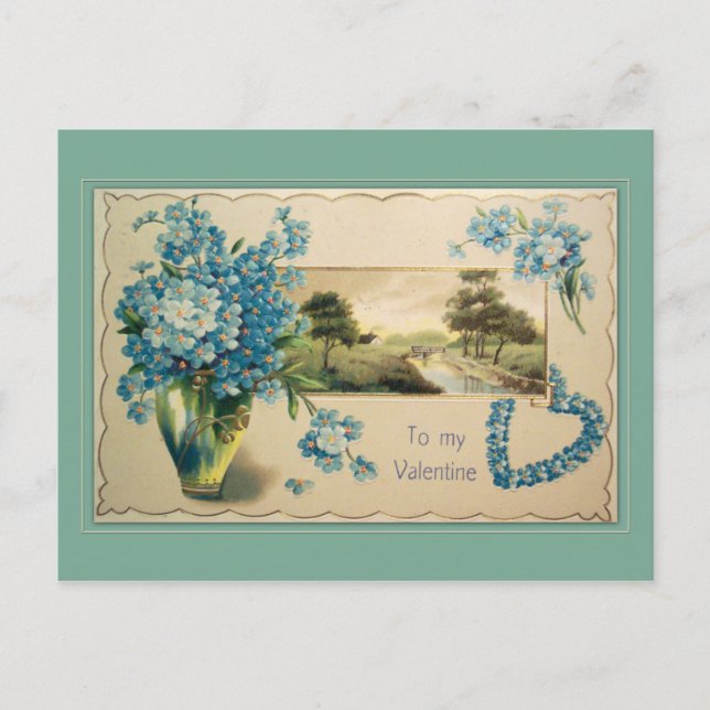Postal Festiva Valentine vintage Forget-me-nots (Anverso)