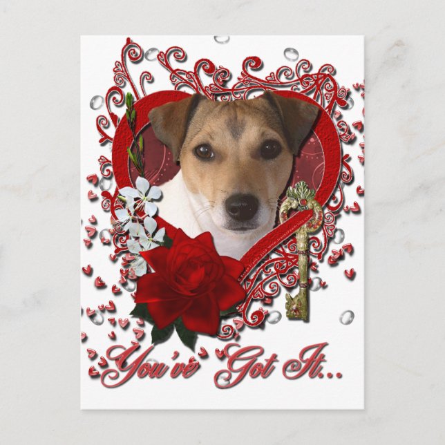 Postal Festiva Valentines - Clave para mi corazón - Jack Russell (Anverso)