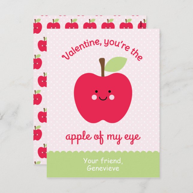 Postal Festiva Valentines de clase Cute Apple (Anverso / Reverso)