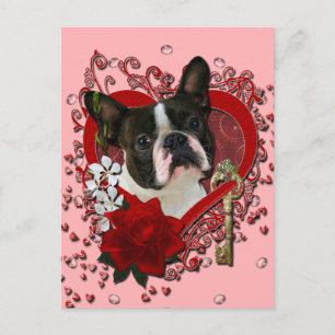 Postal Festiva Valentines - Key to My Heart - Boston Terrier