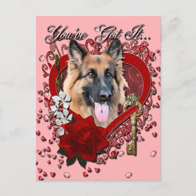 Postal Festiva Valentines - Key to My Heart - German Shepherd (Anverso)