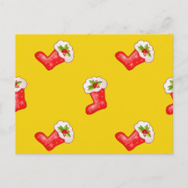 Postal Festiva Valores de Navidades rojos sobre amarillo