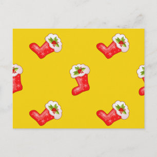 Postal Festiva Valores de Navidades rojos sobre amarillo