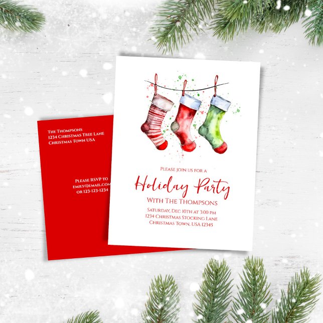 Postal Festiva Valores rojos y verdes de la fiesta navideña (Whimsical Holiday party invitation postcard. )