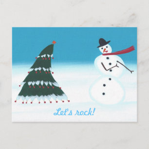 Postal Festiva Vamos a hacer rock, papeletas de Snowman de árbol