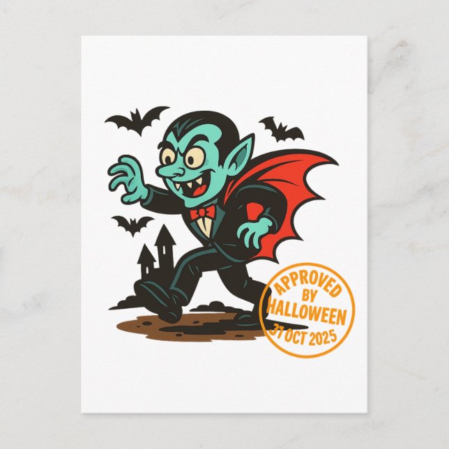 Postal Festiva Vampiro dracula personalizado - Aprobado en Hallow (Anverso)
