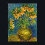 Postal Festiva Van Gogh Imperial Fritillaries<br><div class="desc">Postal con aceite de Vincent van Gogh y fritillarios imperiales en una vara de cobre (1887). Hermosas flores amarillas adornan un jarrón con un fondo azul. ¡Un regalo fabuloso para los aficionados al post-impresionismo y al arte holandés!</div>