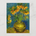 Postal Festiva Van Gogh Imperial Fritillaries<br><div class="desc">Postal con aceite de Vincent van Gogh y fritillarios imperiales en una vara de cobre (1887). Hermosas flores amarillas adornan un jarrón con un fondo azul. ¡Un regalo fabuloso para los aficionados al post-impresionismo y al arte holandés!</div>