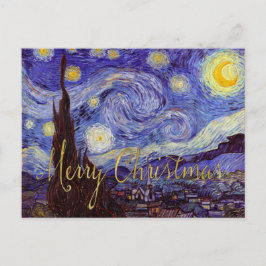 Postal Festiva Van Gogh Starry Night Merry Christmas Gold Art