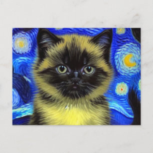 Postal Festiva Van Gogh Starry Night Siamese Cat