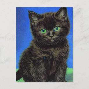 Postal Festiva Van Gogh Style Black Kitten