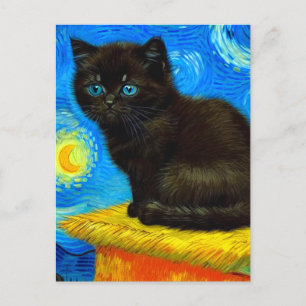 Postal Festiva Van Gogh Style Starry Night Cat